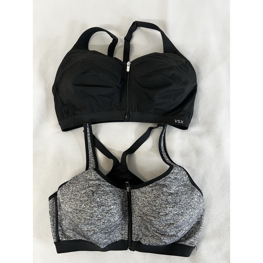 Lot Of 2 Victoria's Secret Sport Bras Black Gray Sz 38C Race back